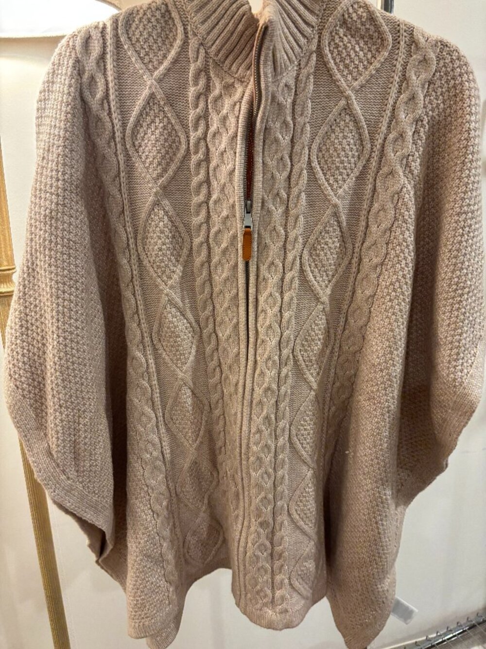 Cable Knit Zip-Up Cape / Poncho